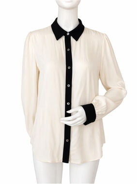 Diane von Furstenberg Silk Blend Blouse – Ivory with Black Trim